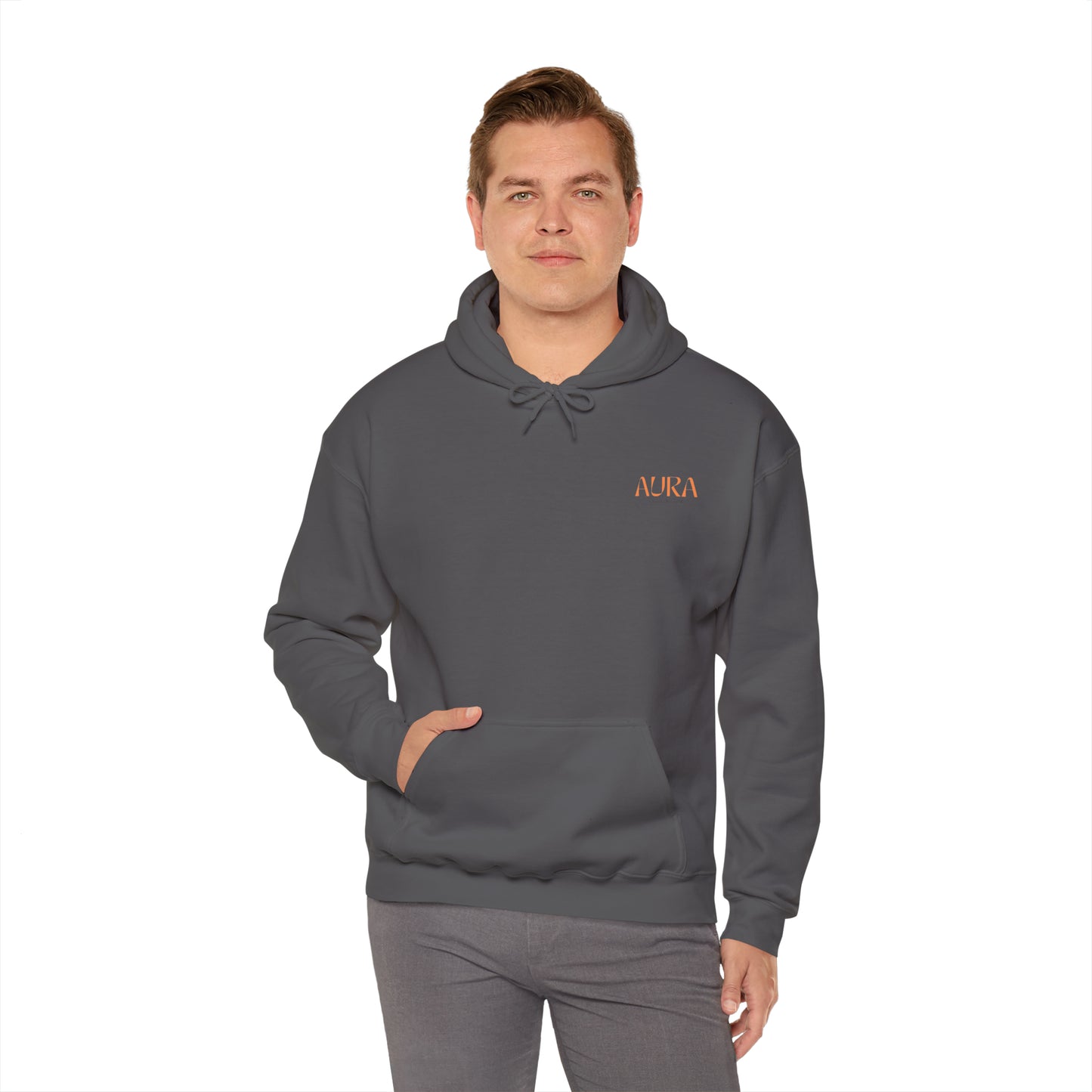 Orange BACK Aura Apparel LOGO Unisex Heavy Blend™ Hooded Sweatshirt