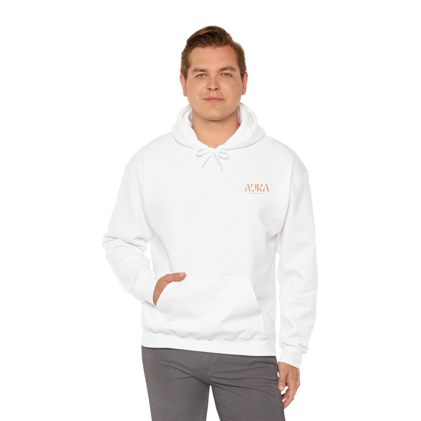 Orange BACK Aura Apparel LOGO Unisex Heavy Blend™ Hooded Sweatshirt