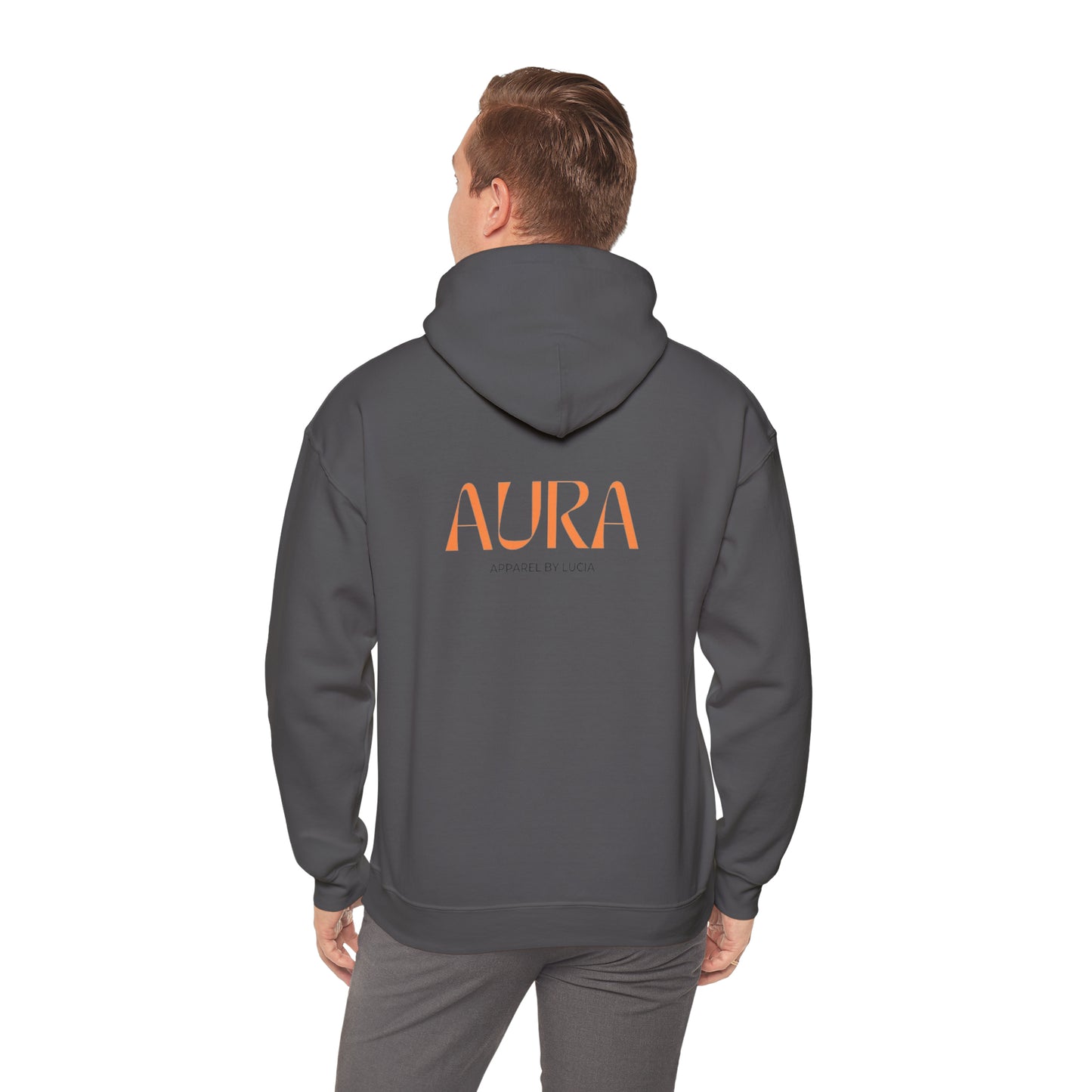 Orange BACK Aura Apparel LOGO Unisex Heavy Blend™ Hooded Sweatshirt