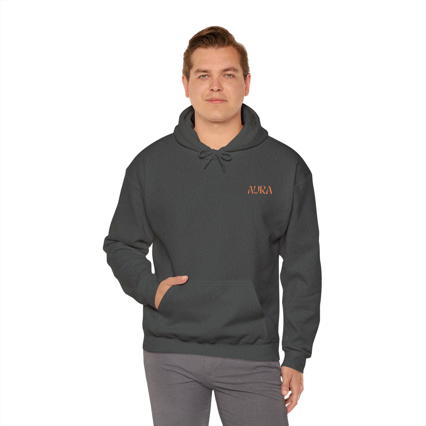 Orange BACK Aura Apparel LOGO Unisex Heavy Blend™ Hooded Sweatshirt