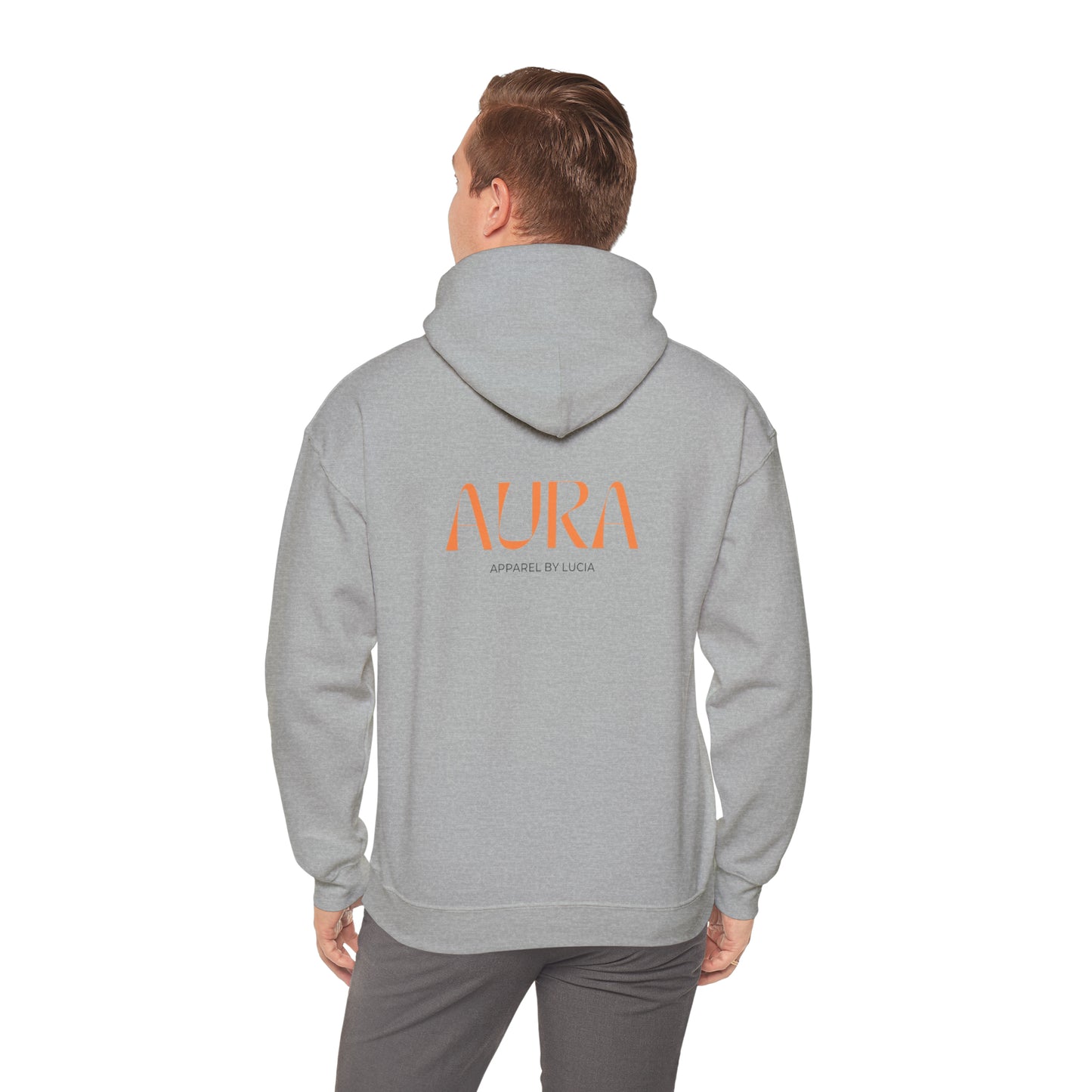 Orange BACK Aura Apparel LOGO Unisex Heavy Blend™ Hooded Sweatshirt