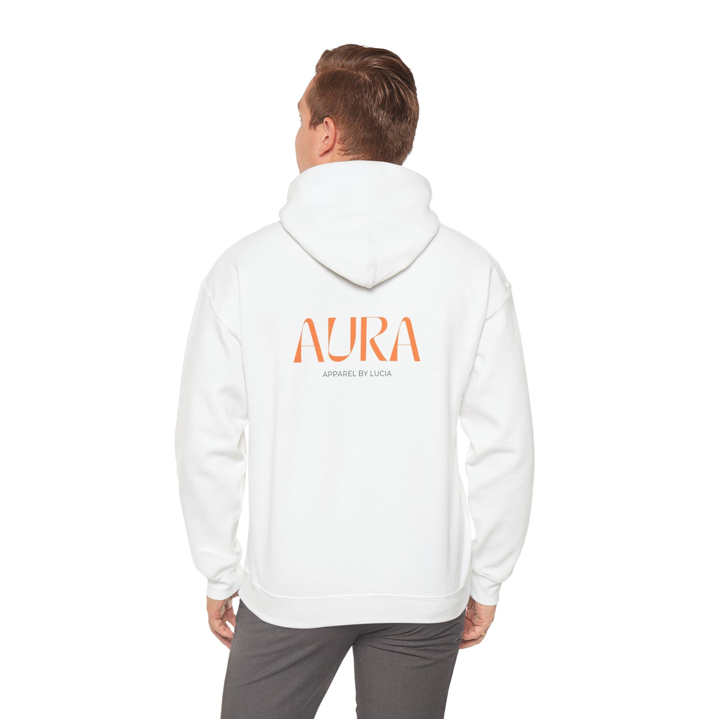 Orange BACK Aura Apparel LOGO Unisex Heavy Blend™ Hooded Sweatshirt